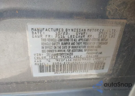 2024 Nissan Sentra S Xtronic Cvt z USA, uszkodzony, nr VIN 3N1AB8BV5RY234355